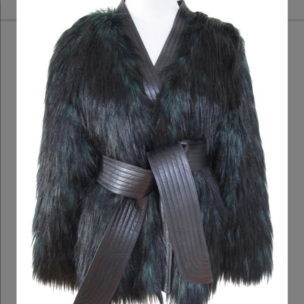 COPY - Balmain x H&M Green Black Faux Fur Belted …
